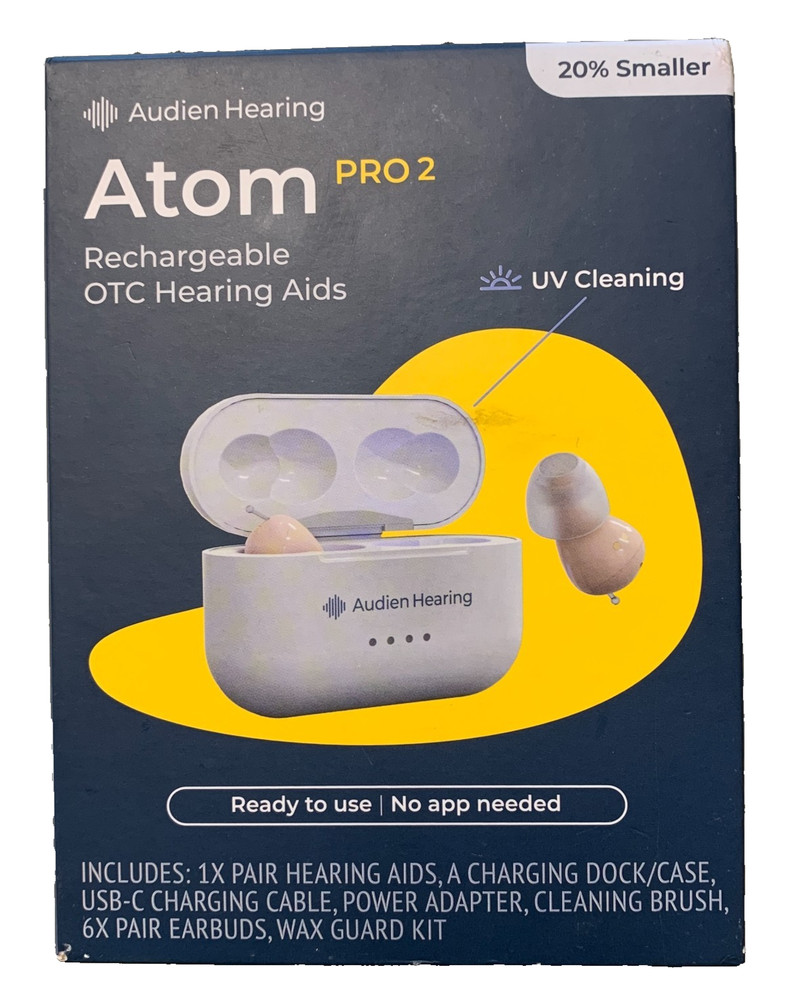 Audien ATOM PRO 2 Wireless Rechargeable OTC Hearing Aids NEW