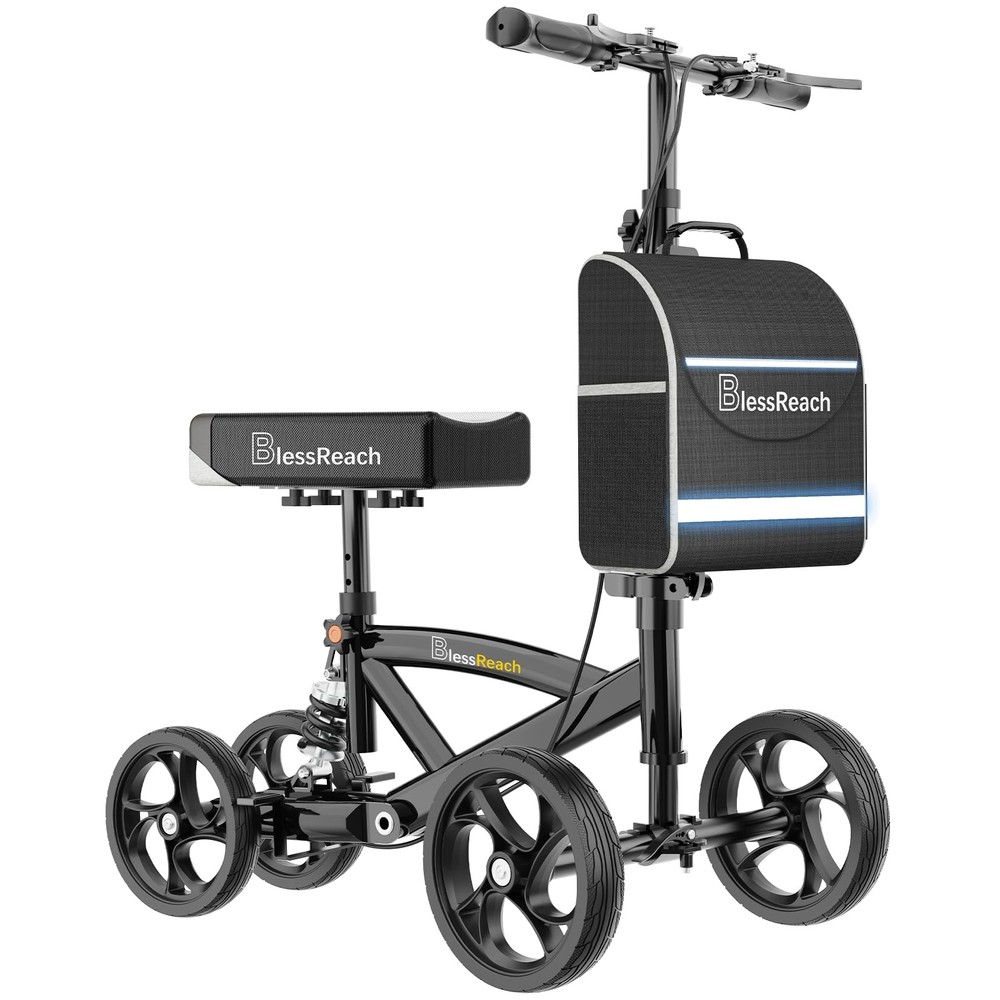 BlessReach Steerable Knee Walker Deluxe Medical Scooter for 8 Inch, Black