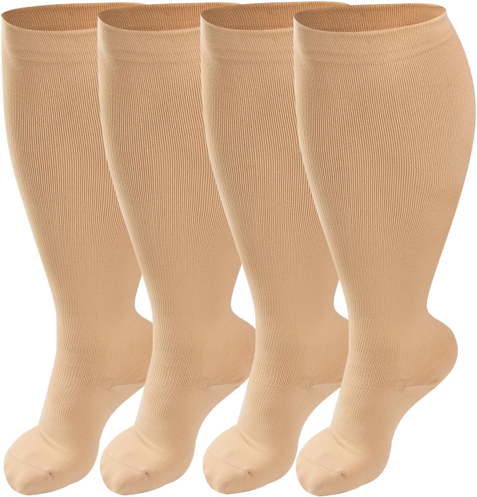 4 Pairs Plus Size Compression Socks for Women & Men, Extra Wide Calf 20-30 mm…
