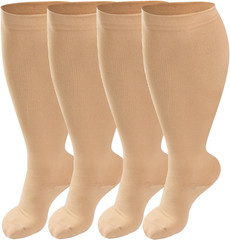 4 Pairs Plus Size Compression Socks for Women & Men, Extra Wide Calf 20-30 mm…