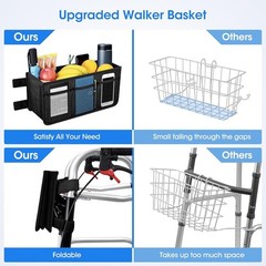 Elegant Foldable Walker Basket – 16.5” x 5.7” with Tipping Prevention Features