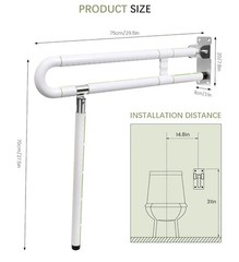 29.5 Inch Toilet Grab Bar – Foldable Toilet Safety Rails, Flip-Up, White