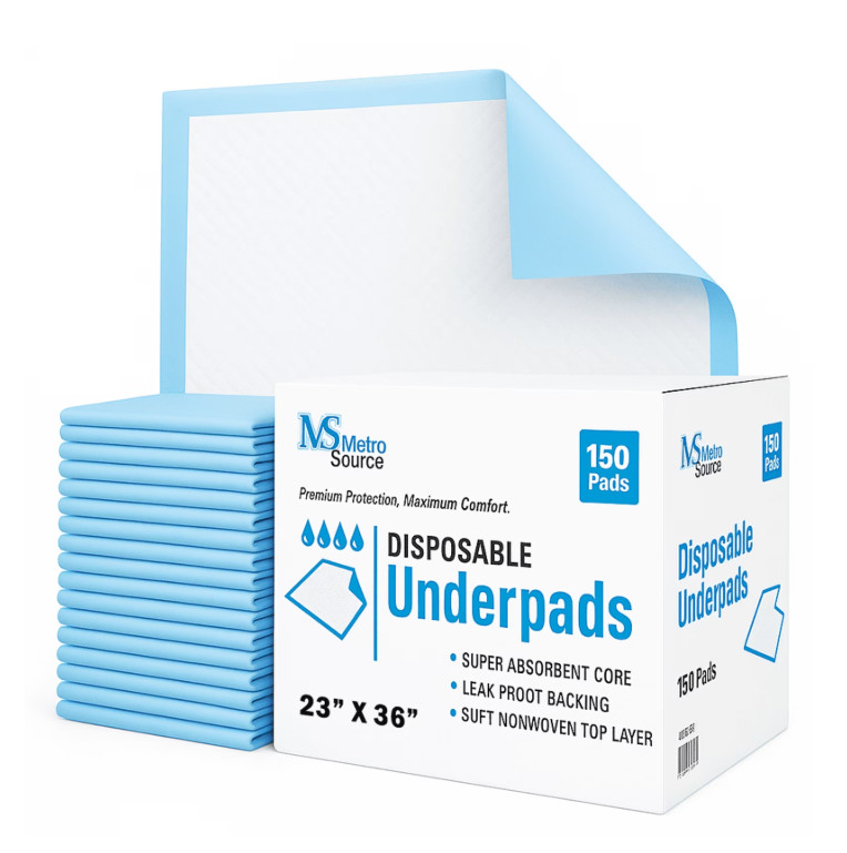 Metro Source 23×36 Disposable Underpads 150 Count | Absorbent Bed Pads Leakproof