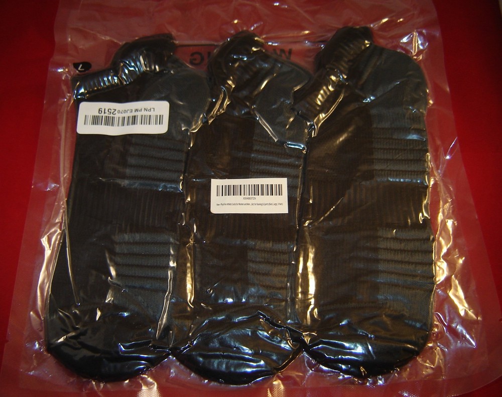 PhysFlex Athletic Socks Men/Women Running/Sports (Black, Large, 3 Pair) FR1