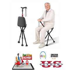 300 Pound Capacity Folding Cane with Seat Adjustable Height Portable Walking
