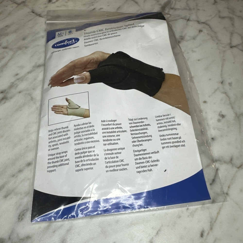 Comfort Cool Left Hand Size Medium+ Black Thumb CMC Restriction Splint New