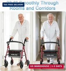 HOMLAND Walkers for Seniors with Seat, 16 Pounds Lightweight Rollator Walker wit