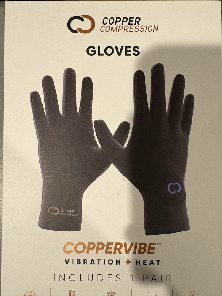 Copper Compression CopperVibe Vibration Heat Therapy Gloves Black Pain Relief