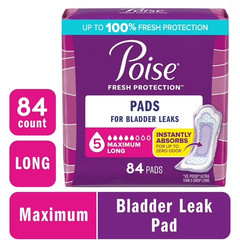 Poise Incontinence Pads for Women, 5 Drop Maximum Absorbency, Long Length