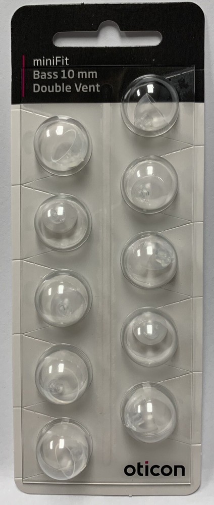 1 Pack Oticon miniFit 10mm Bass Double Vent Domes For Hearing Aids. 10 Total.