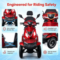 1000W Heavy Duty 4Wheel Mobility Scooters 500lbs Capacity Electric Powered Chair