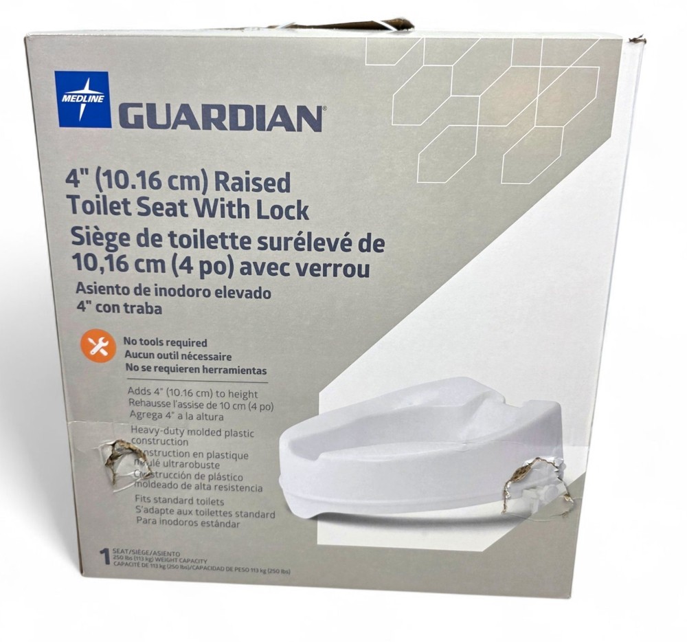 Medline Guardian 4″ Raised Toilet Seat With Lock G4-400RX1 250 lb Capacity NEW