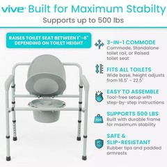 3-in-1 Bariatric Commode Chair – 500 lb Capacity, Portable Folding Toilet, Adjus