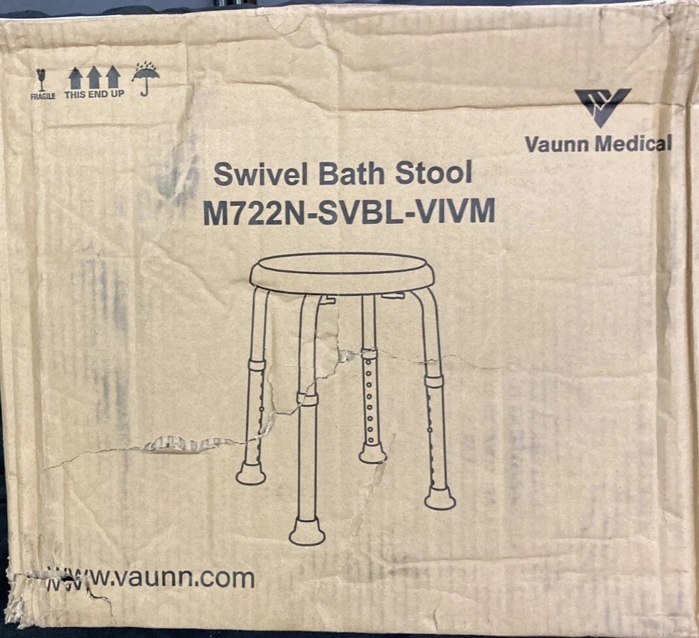 Adjustable Bath Shower Swivel Non Slip Stool Seat Blue Silver Vaunn Medical New