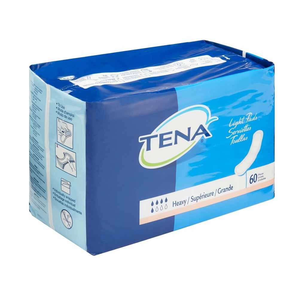 Tena Heavy Pad 12 Inch Length, Heavy Absorbency, Polymer, Unisex – Pack of 60