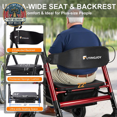 Walkers for Seniors with Seat,450Lbs Rolling Walker, 22″ Extra-Wide Heavy-Duty F