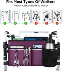 FINPAC Large Walker Tote Bag with Cup Holder Folding Walker Storage Basket Pouch