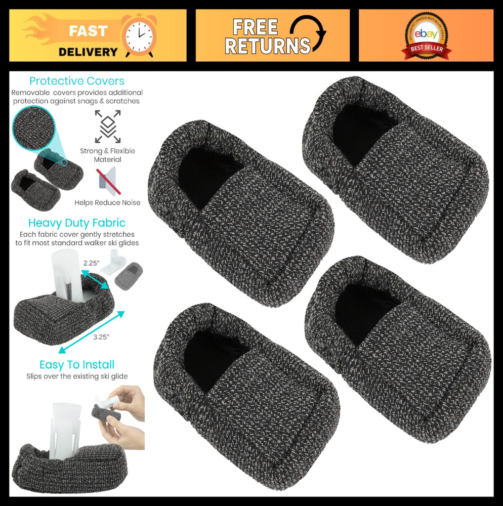 Heavy Duty Walker Ski Glide Covers 4 PCS – Padded Replacement Caps for Seniors,