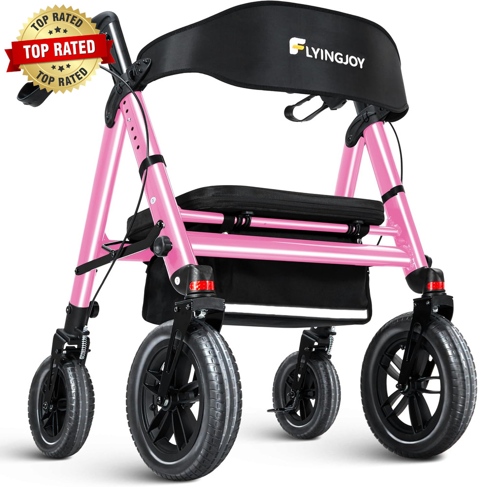 Heavy-Duty Walkers for Seniors with Seat,450Lb Bariatric Rollator Walker | 12″ F