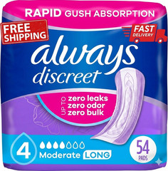 Always Discreet Adult Incontinence Pads for Women, Moderate Absorbency, Long Len