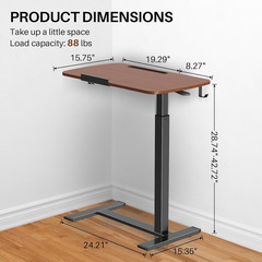 Overbed Bedside Table with Wheels,Tiltable Hospital Bed Table, Pneumatic Adjusta