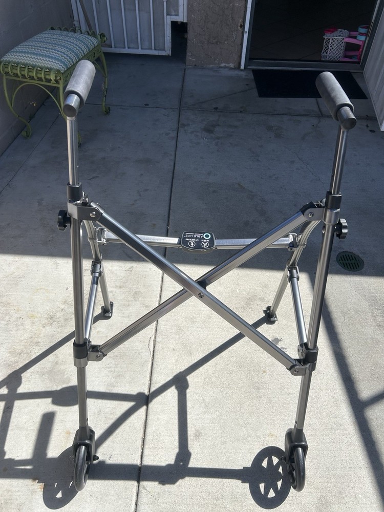 Able Life Collapsible Adjustable Walker 2 Wheels Silver Black Aluminum Adult