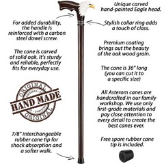 Asterom Hand-Painted Wooden Carved Walking Cane For Men – Bald Eagle – Unique
