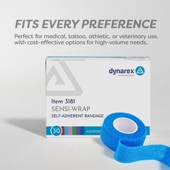 Dynarex Sensi-Wrap Self-Adhesive Bandages, 1×180 Inch (Pack of 30), Assorted