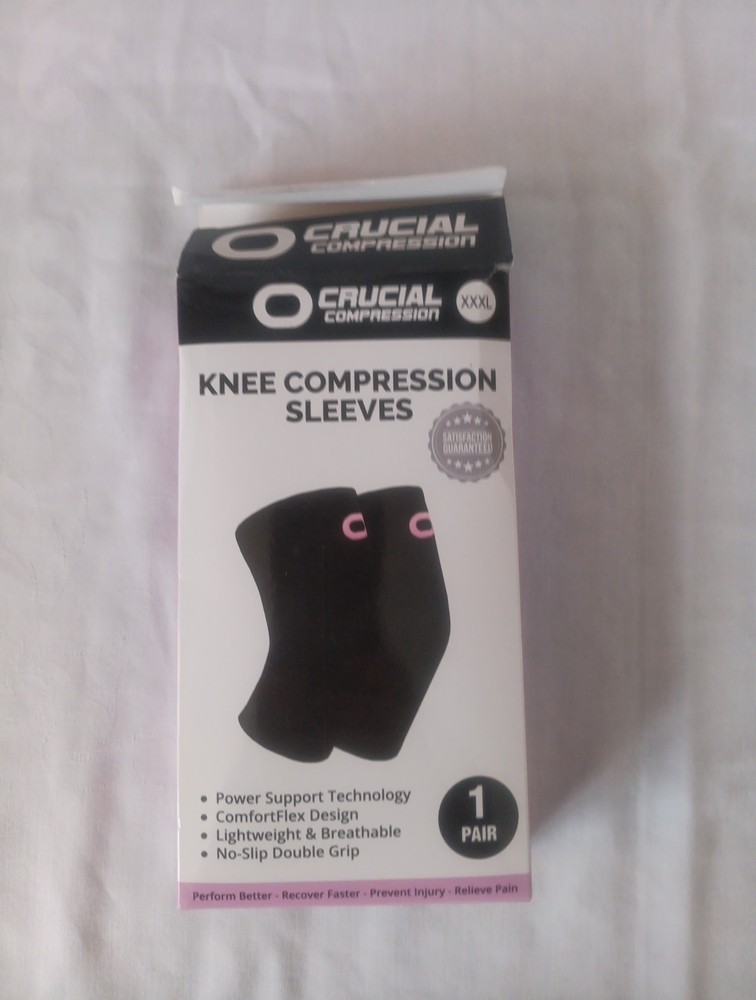 New Crucial Knee Compression Sleeves Pair Black Size XXX Large New