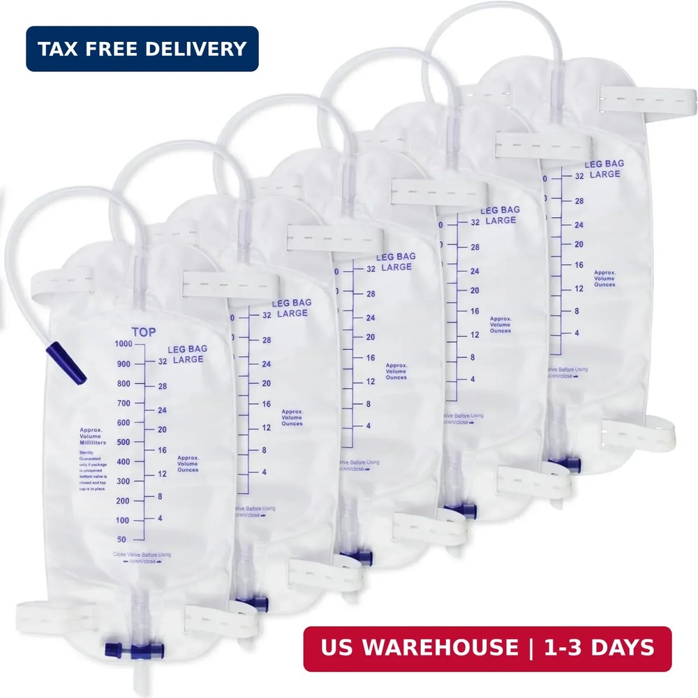 5PCS Leg Urinary Drainage Bags,1000ML Large Capacity Catheter Leg Bag,2 Adjustab