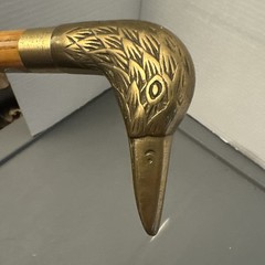 Vintage Brass Duck Mallard Head Wood Cane Walking Stick 34.5” pre owned