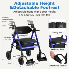 StrollAid Walkers Seniors Rollator Walker w/ Seat 10″ Big Wheels up450lbs S9310