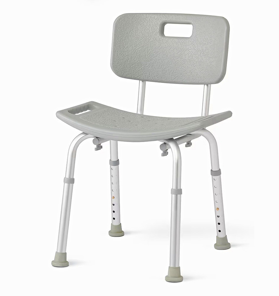 New Gray Adjustable Height Shower/Bath Chair with Back, 16.5-20.5 in, 400 lb