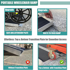 Non-Skid Aluminum Portable Folding Wheelchair Ramp, Threshold Ramp with a Slip-R