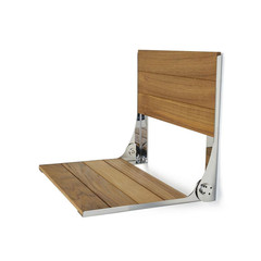 18 In. Cameo Folding Wall Mount Shower Bench Seat, Natural Teak Wood with Polish