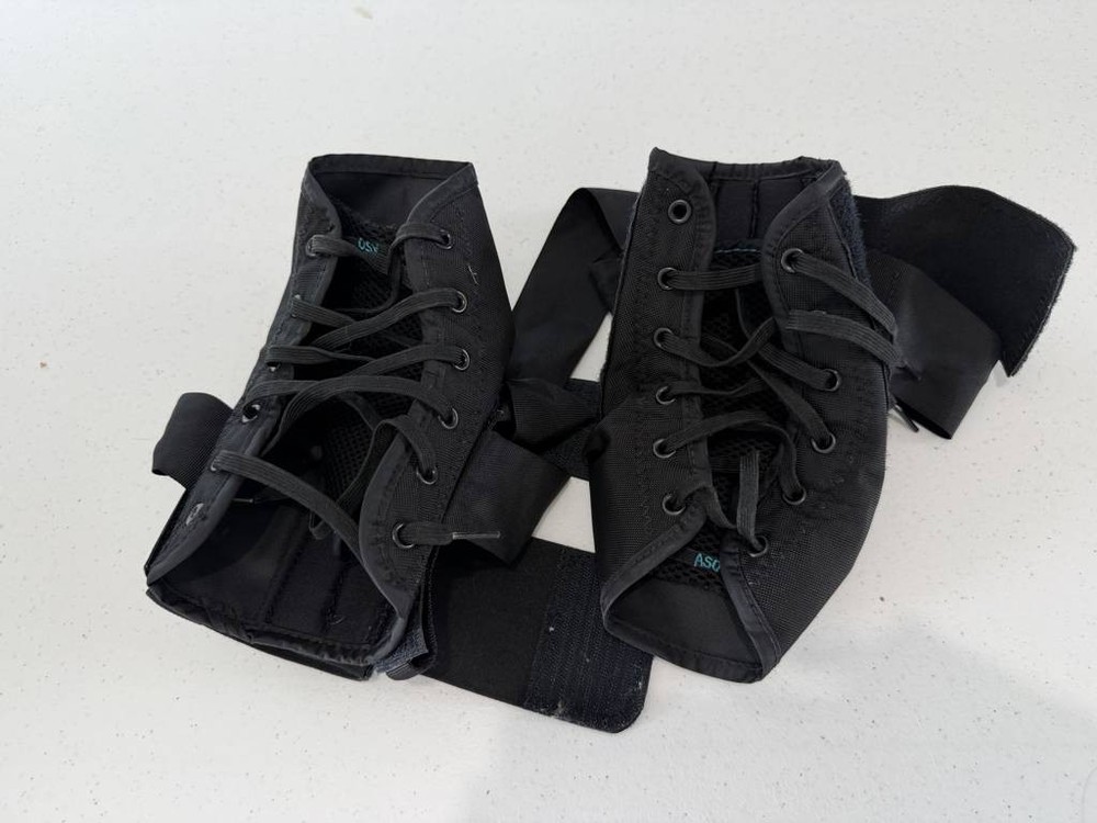 ASO Ankle Stabilizer Braces PAIR Left & Right Lace Up Figure-8 Straps Black