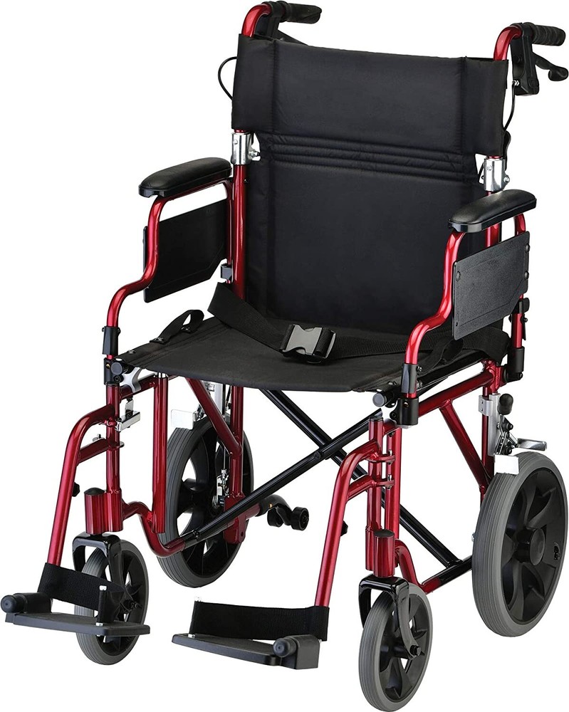 NOVA Lightweight Transport Chair, 300lbs Capacity, 12” Rear Wheels, OPEN BOX RED