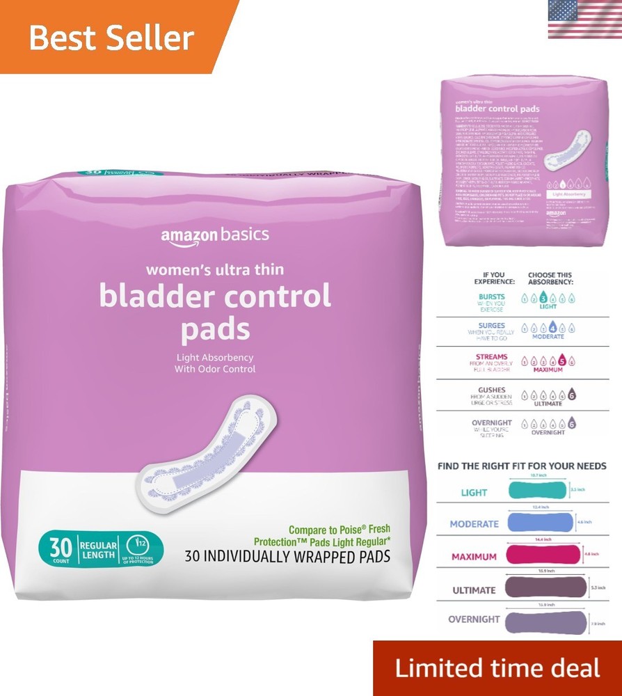 Discreet & Comfortable Women’s Bladder Control Pads, 30 Count, Hypoallergenic