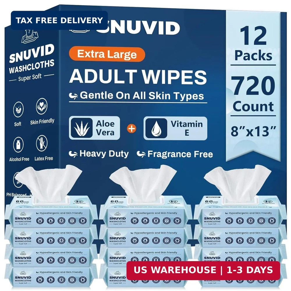 Adult Wipes for Elderly – 720 Count Extra Large 8″x13″ Disposable Washcloths Rin