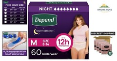 Medium Adult Diapers for Women, Odor Control and Overnight Protection, 60 Count