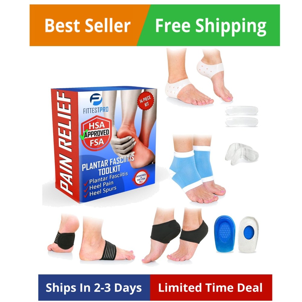 Plantar Fasciitis Foot Pain Relief 14-Piece Kit – Planter Fasciitis Support,…