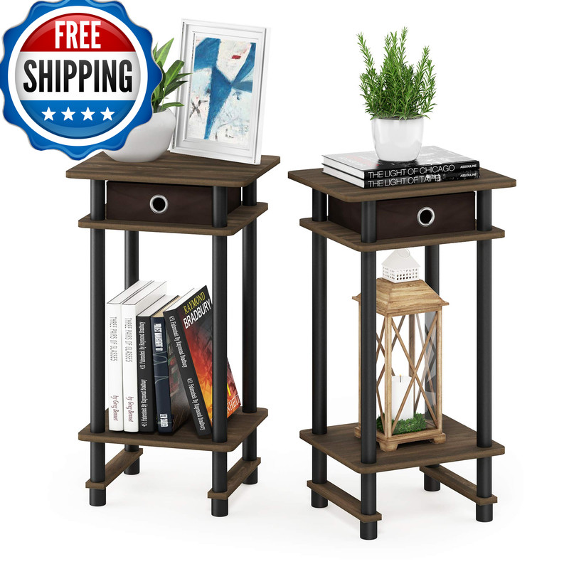 Furinno Turn-N-Tube Tall End Table Columbia Walnut/Black/Dark Brown