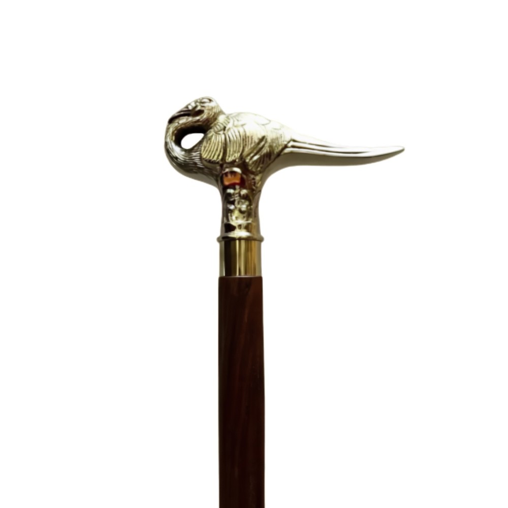 Antique Style Brass Bird Head Walking Cane – Dark Wood Shaft