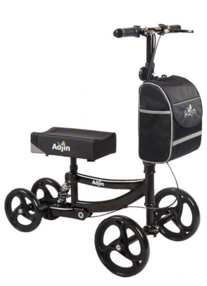 Aojin Knee Scooter, 300lbs Capacity, 13″ Big PU Seat, All Terrain Foldable Knee