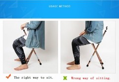 Adjustable Folding Cane with Seat Large Capacity Lightweight Crutch Chair Sto…