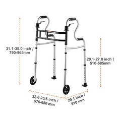 Folding Walker Stand Assist Adjustable Height Width Lightweight Walker 2 Wheels