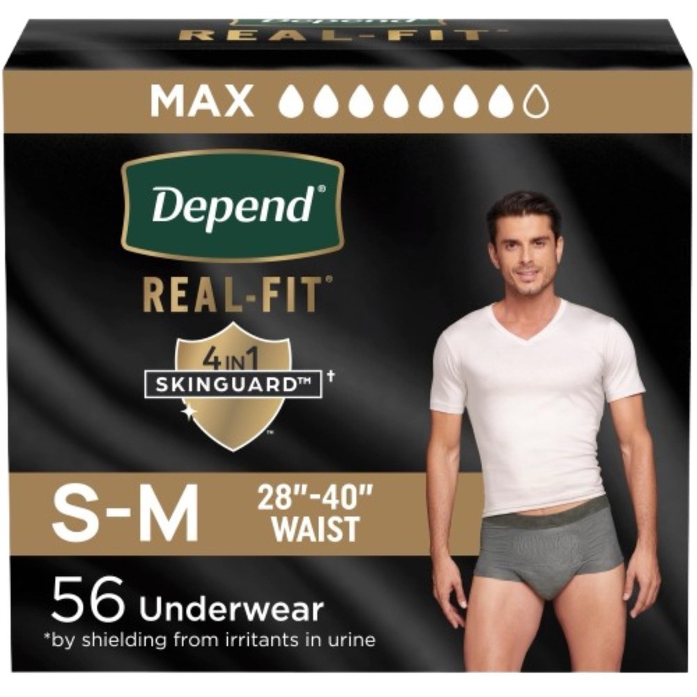 Depend Real Fit Incontinence Underwear for Men, Adult Diapers,S/M, Grey,56 Count