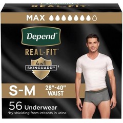 Depend Real Fit Incontinence Underwear for Men, Adult Diapers,S/M, Grey,56 Count