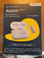 Audien Hearing Atom Pro 2 ITC Rechargeable OTC Hearing Aids UV Clean Dock