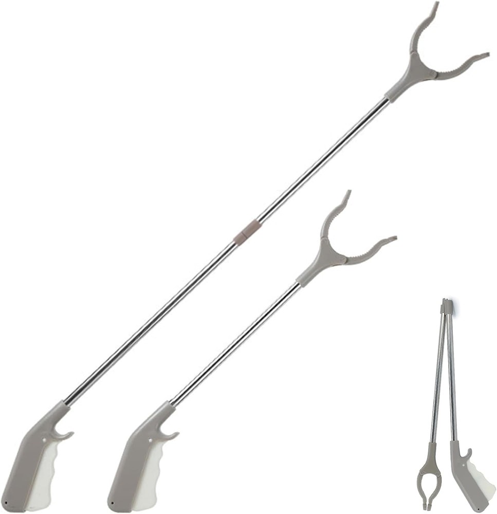 2 Pack Stainless Steel Grabber Reacher Tool, 32″ Foldable & 16″ Rigid Short